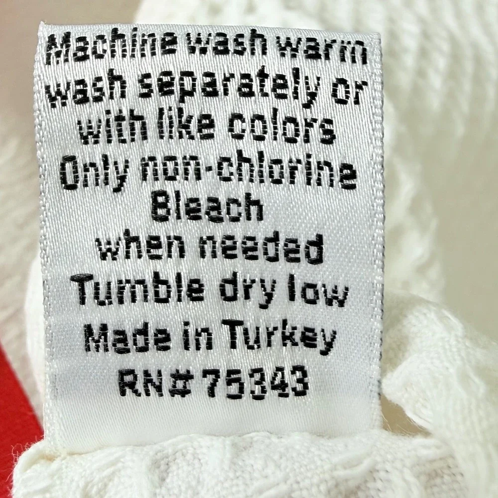 White Waffle Weave Bib‎ Apron Red Ties Embroidered Apple Fruit RN 75343 Turkey